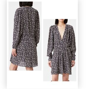 Isabel Marant Etoile Arone Long Sleeve Abstract Print V-Neck Black Dress $595